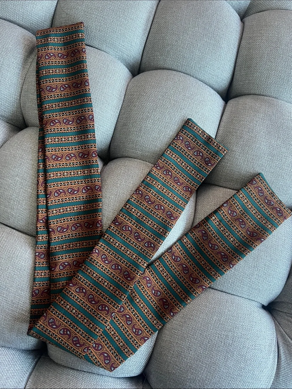 Paisley Silk Scarf in Brown, Burgundy, and Teal